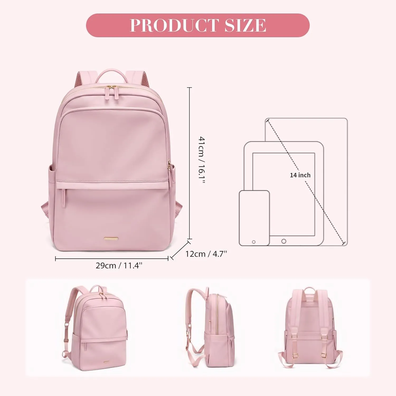GOLF SUPAGS Women Laptop Backpack Casual Daypack for Work Travel College Backpack Purse Fits 14 Inch Notebook (Pink)