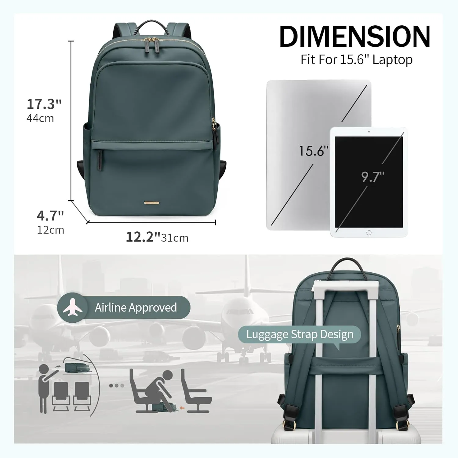 GOLF SUPAGS Women Laptop Backpack Casual Daypack for Work Travel College Backpack Purse Fits 15.6 Inch Notebook (Atrovirens)