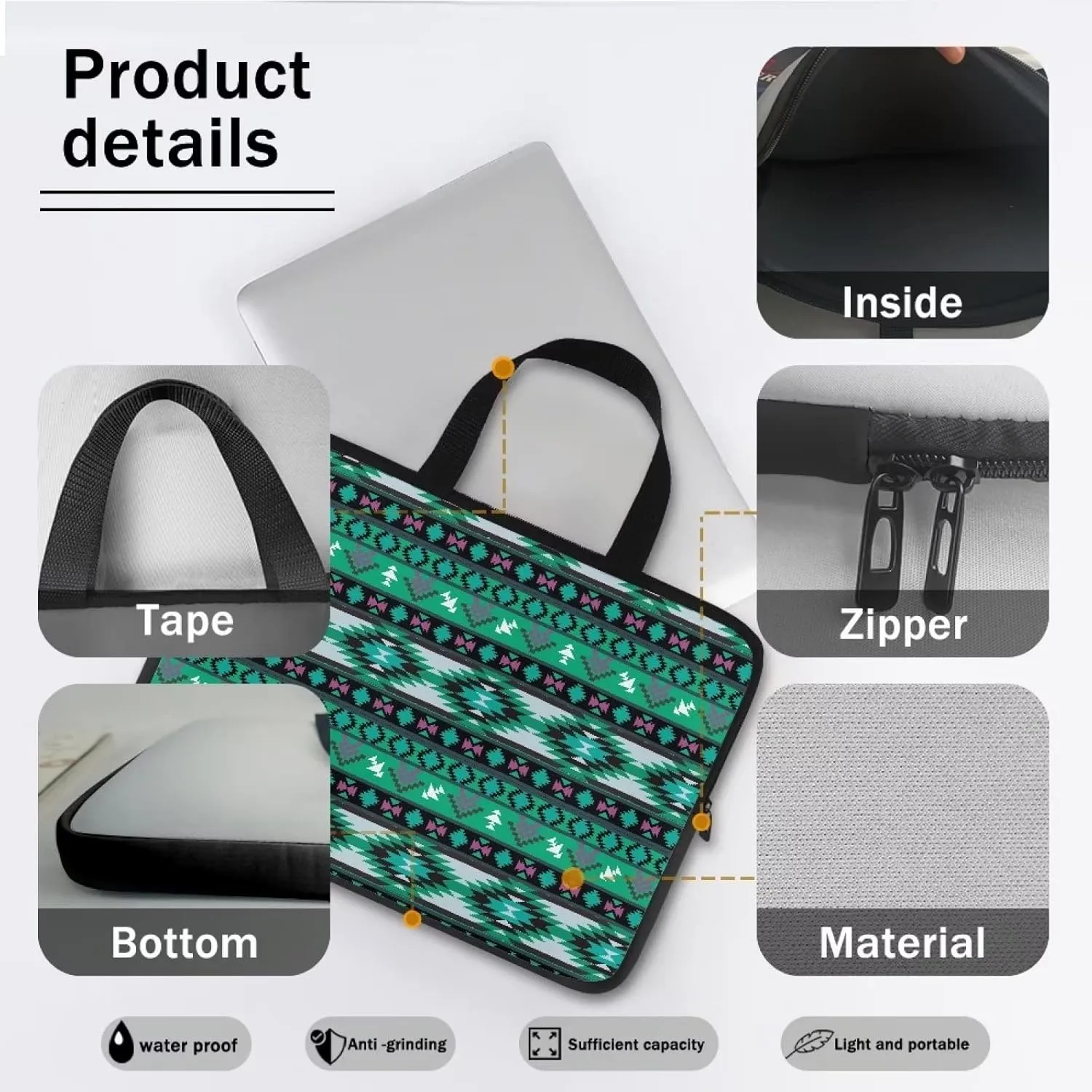 Gomyblomy Aztec Tribe Computer Briefcase, 15 Inch Laptop Waterproof Sleeve, Waterproof Handbag for Travel/Business/School