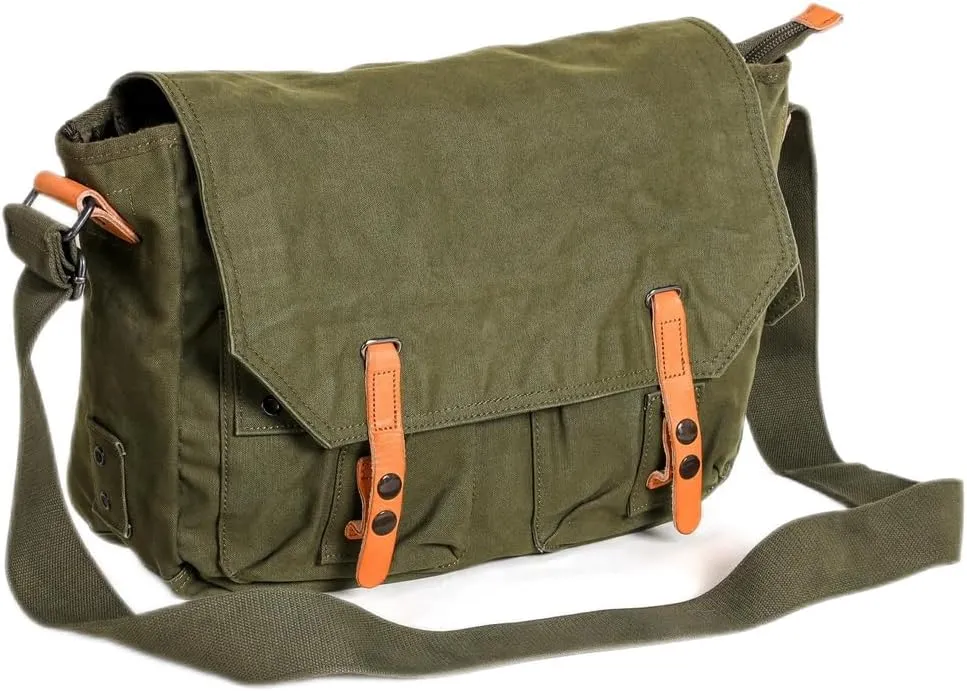 Gootium Canvas Messenger Bag - Vintage Shoulder Bag 16" Laptop Sleeve Bag Courier Style Purse Crossbody Campus Work Bag