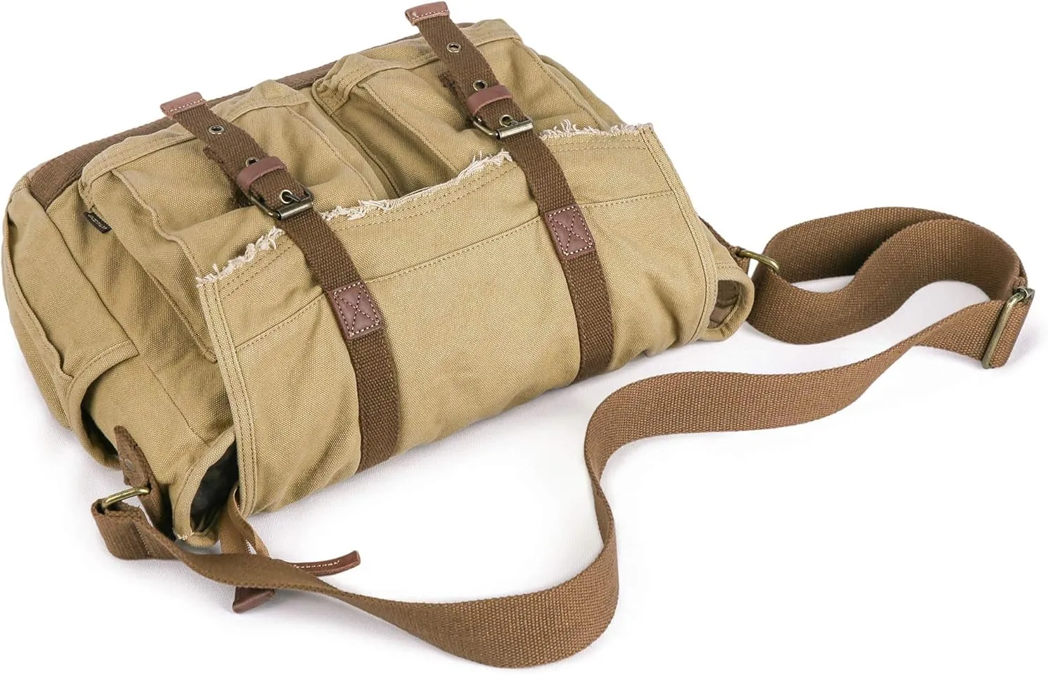 GOOTIUM Canvas Messenger Bag - Vintage Shoulder Bag Frayed Style Boho Purse