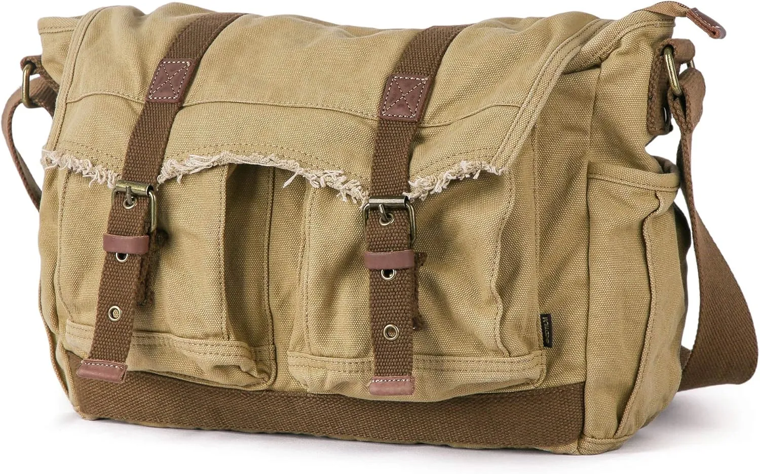 GOOTIUM Canvas Messenger Bag - Vintage Shoulder Bag Frayed Style Boho Purse