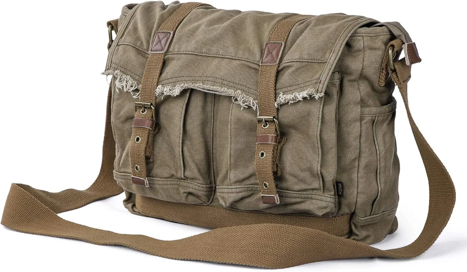 GOOTIUM Canvas Messenger Bag - Vintage Shoulder Bag Frayed Style Boho Purse