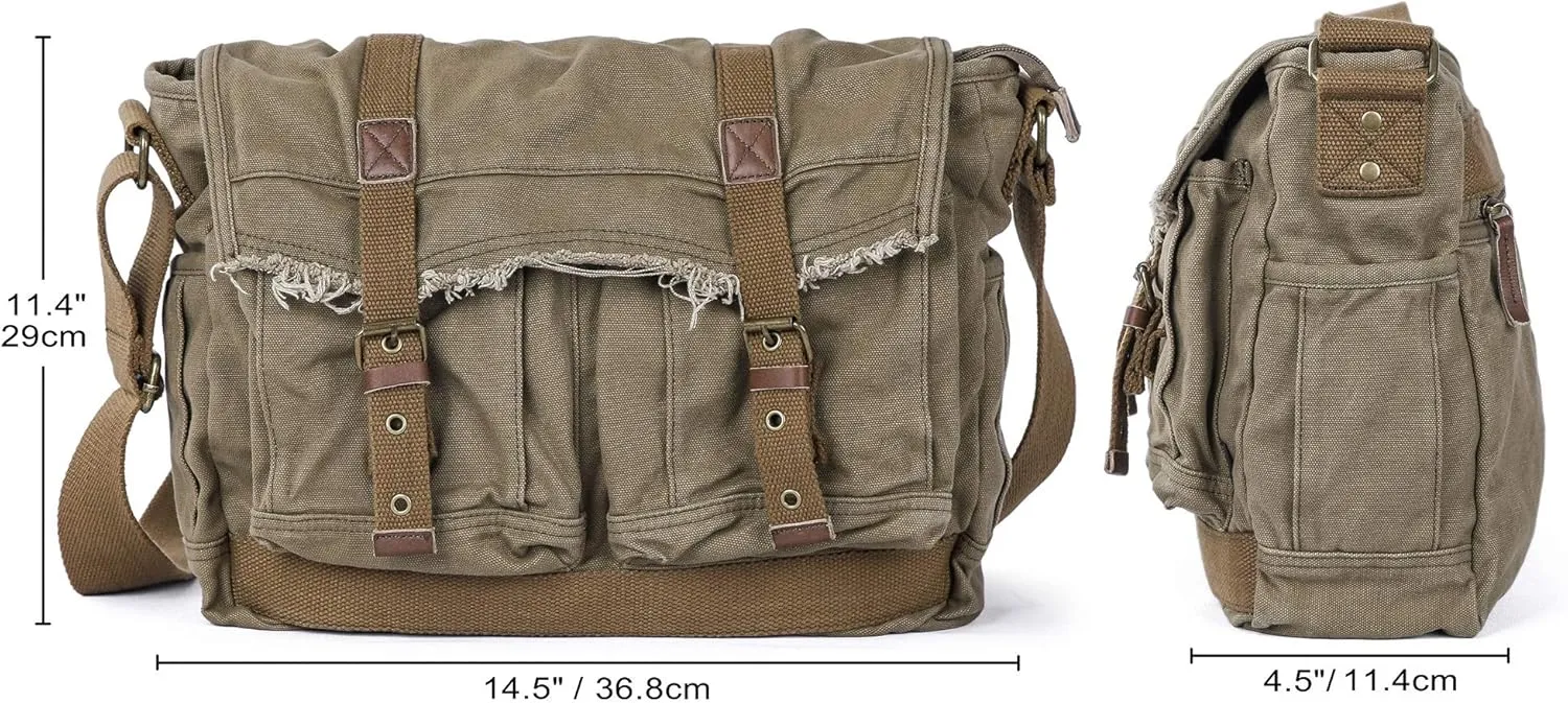 GOOTIUM Canvas Messenger Bag - Vintage Shoulder Bag Frayed Style Boho Purse