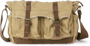 GOOTIUM Canvas Messenger Bag - Vintage Shoulder Bag Frayed Style Boho Purse