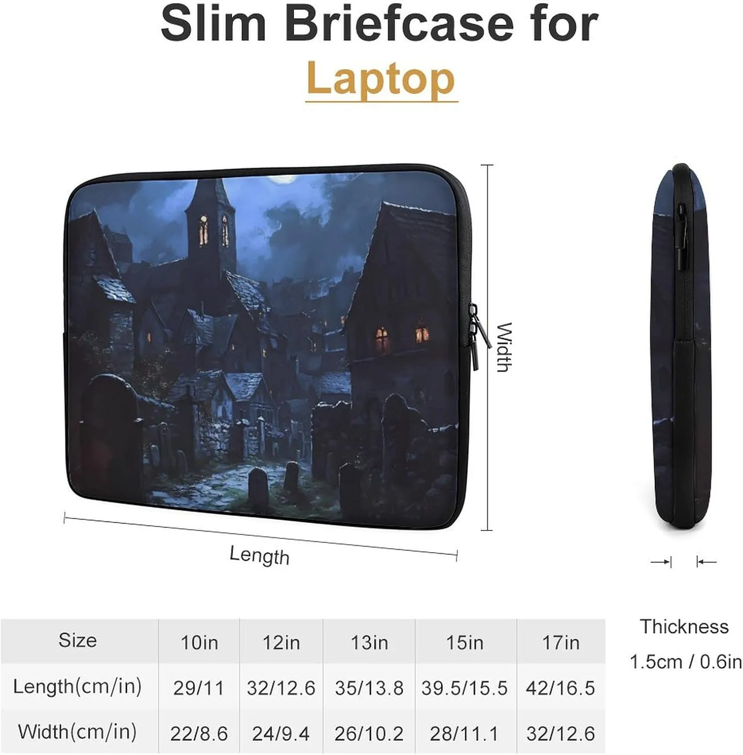 Gothic Architecture Church Cemetery Fashion Laptop Sleeve Bag Computer Carrying Case for Business Office Travel