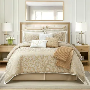 Grand Avenue Taupe Paisley Cal King Comforter Set, 14 Piece, Jacquard All Season Premium Bedding Set,1 Flat Sheet,1 Fitted Sheet, Pillow Shams Bedskirt