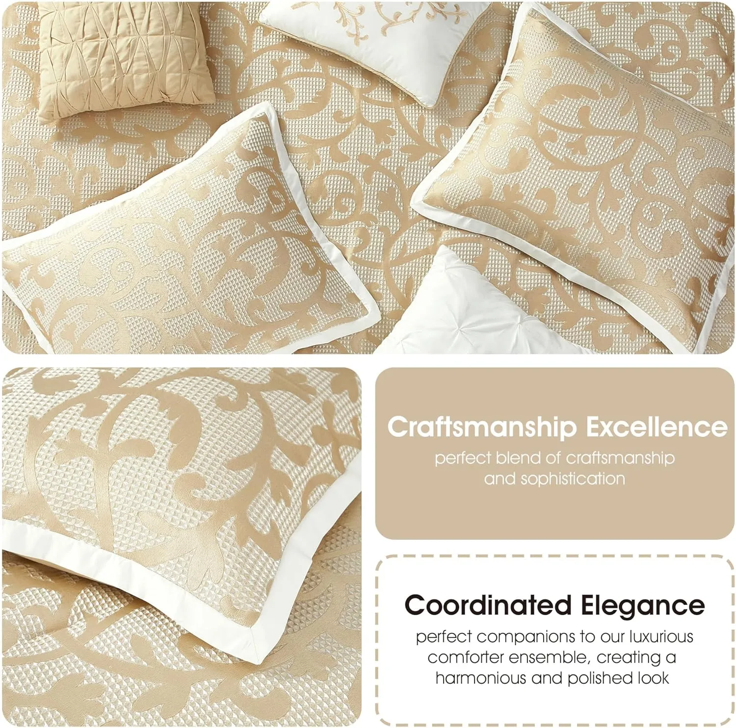 Grand Avenue Taupe Paisley Cal King Comforter Set, 14 Piece, Jacquard All Season Premium Bedding Set,1 Flat Sheet,1 Fitted Sheet, Pillow Shams Bedskirt