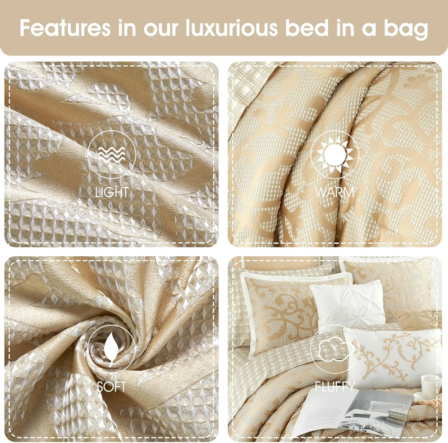 Grand Avenue Taupe Paisley Cal King Comforter Set, 14 Piece, Jacquard All Season Premium Bedding Set,1 Flat Sheet,1 Fitted Sheet, Pillow Shams Bedskirt