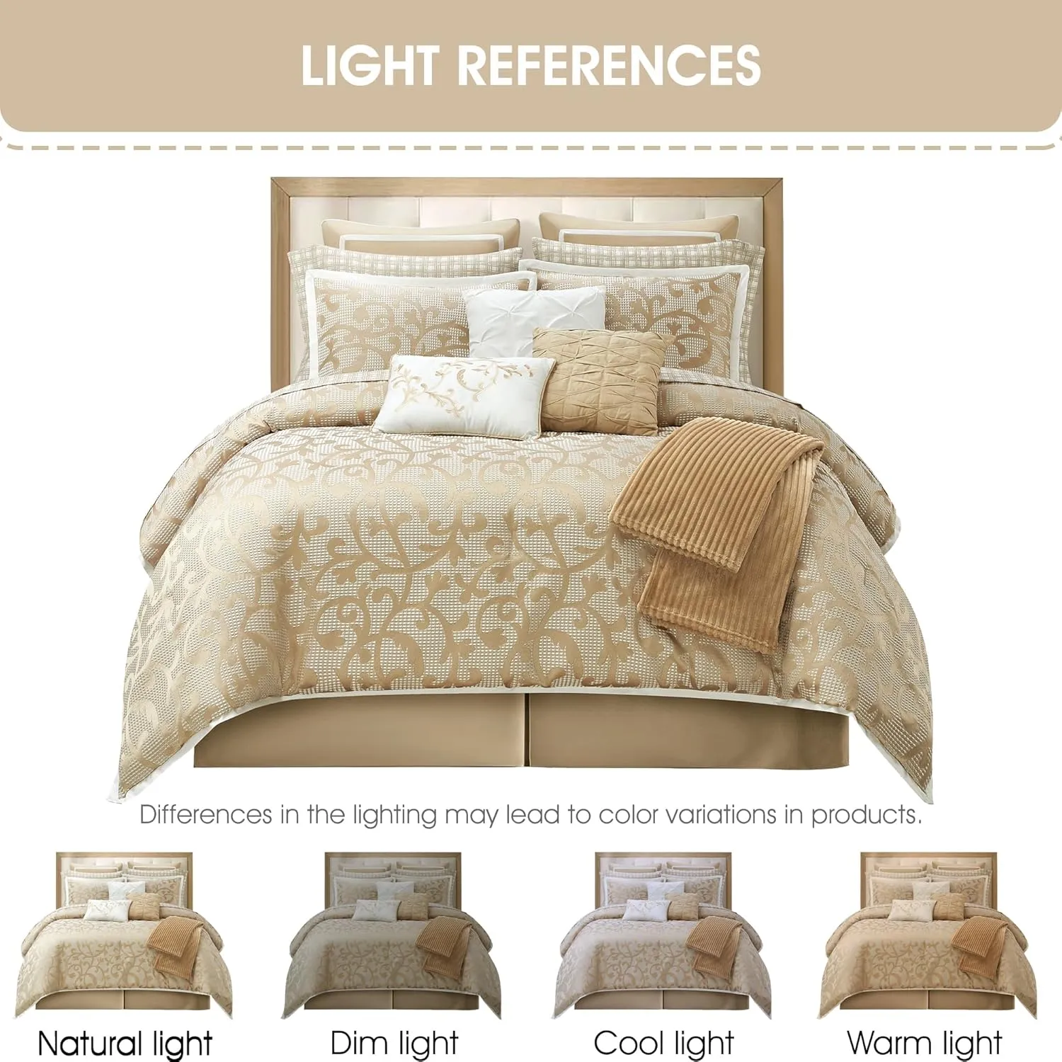 Grand Avenue Taupe Paisley Cal King Comforter Set, 14 Piece, Jacquard All Season Premium Bedding Set,1 Flat Sheet,1 Fitted Sheet, Pillow Shams Bedskirt
