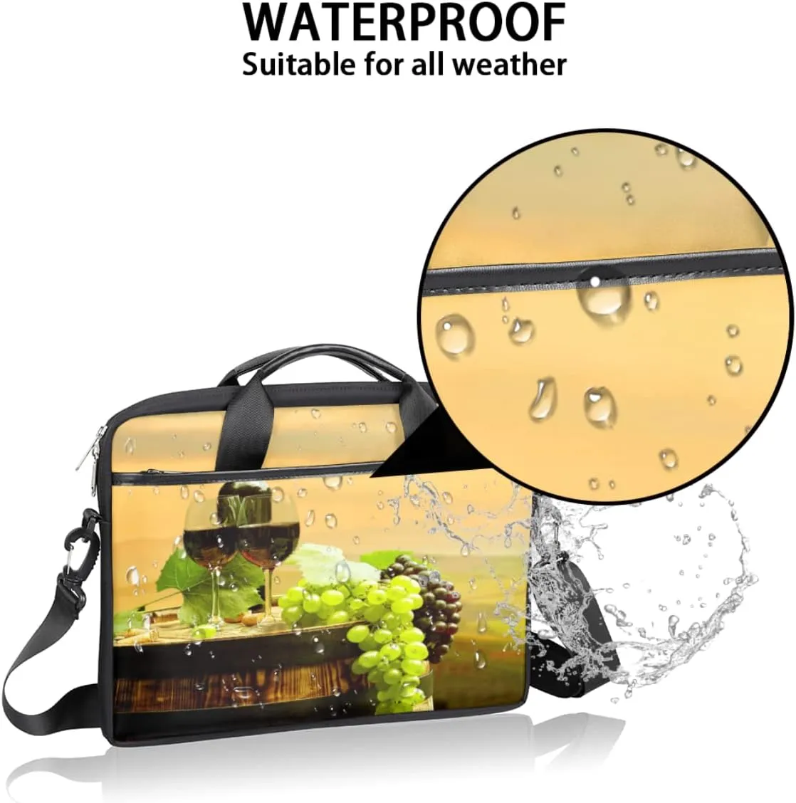 Grape Wine Bottle Laptop Shoulder Messenger Bag Waterproof Laptop Briefcase Handle Padded Strap