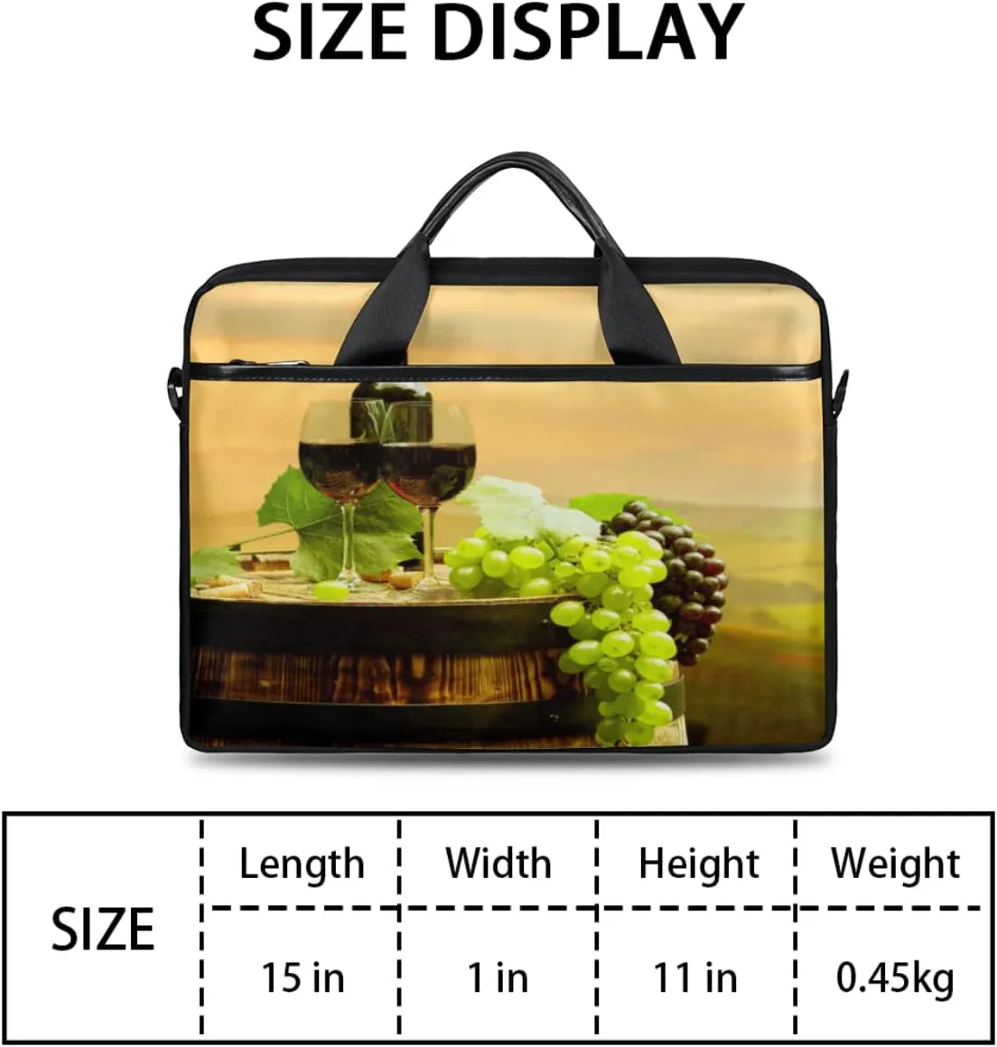 Grape Wine Bottle Laptop Shoulder Messenger Bag Waterproof Laptop Briefcase Handle Padded Strap