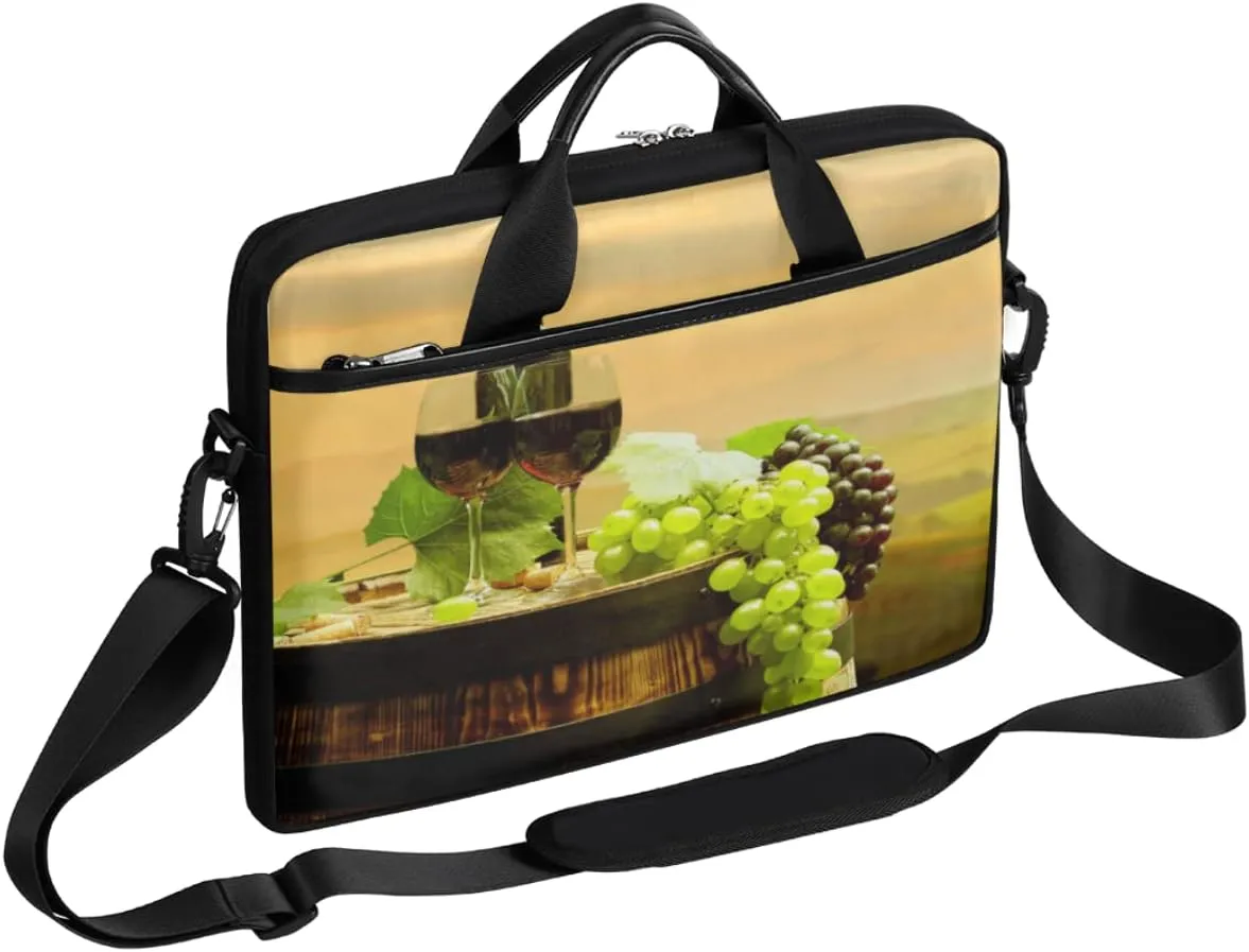 Grape Wine Bottle Laptop Shoulder Messenger Bag Waterproof Laptop Briefcase Handle Padded Strap