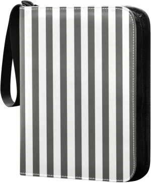 Gray White Stripes Card Binder 4 Pocket Trading Card Album Fits 400 Sports/Game Cards, PU Cover 3 Ring Card Collection with 50 Removable Sleeves