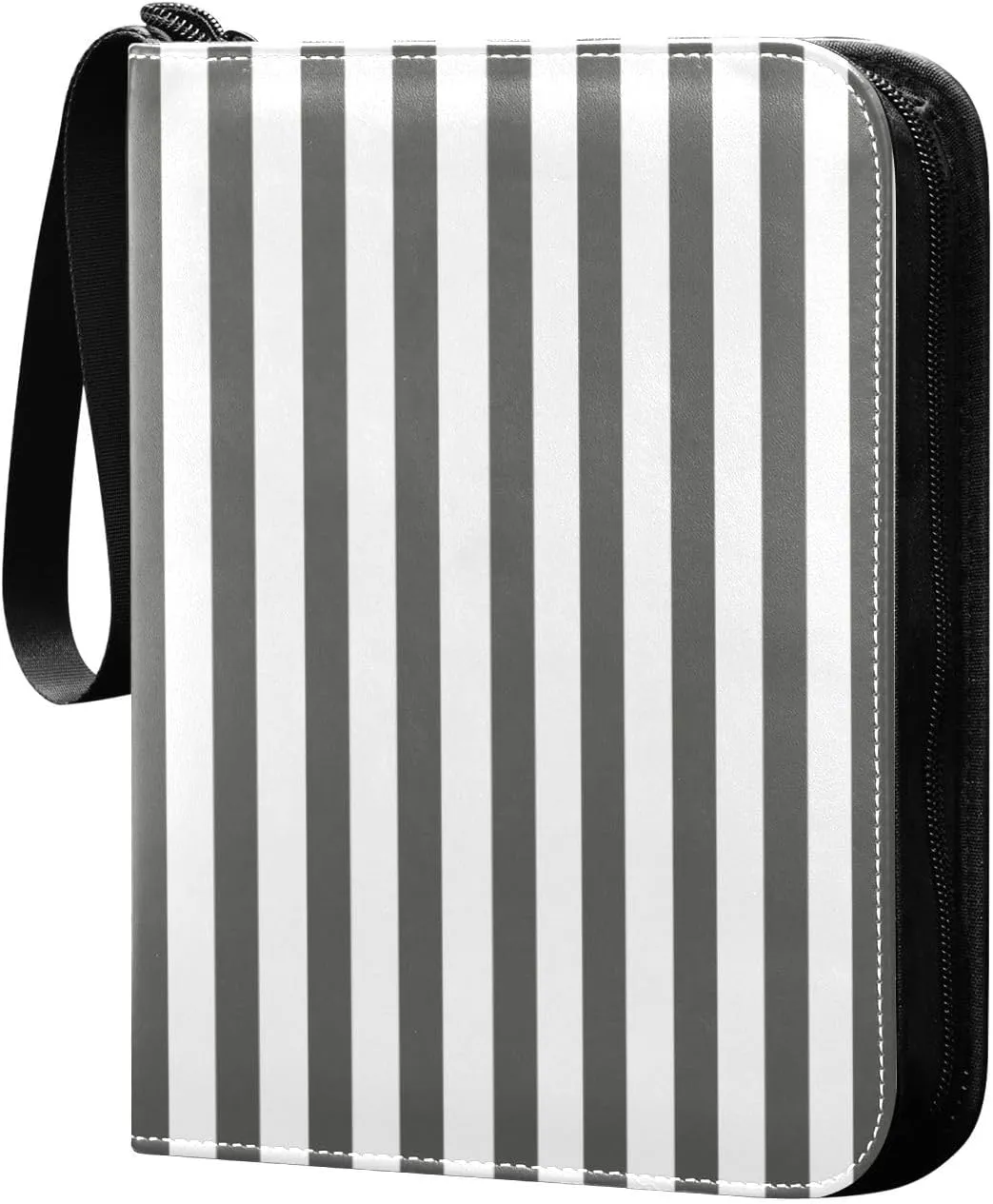 Gray White Stripes Card Binder 4 Pocket Trading Card Album Fits 400 Sports/Game Cards, PU Cover 3 Ring Card Collection with 50 Removable Sleeves