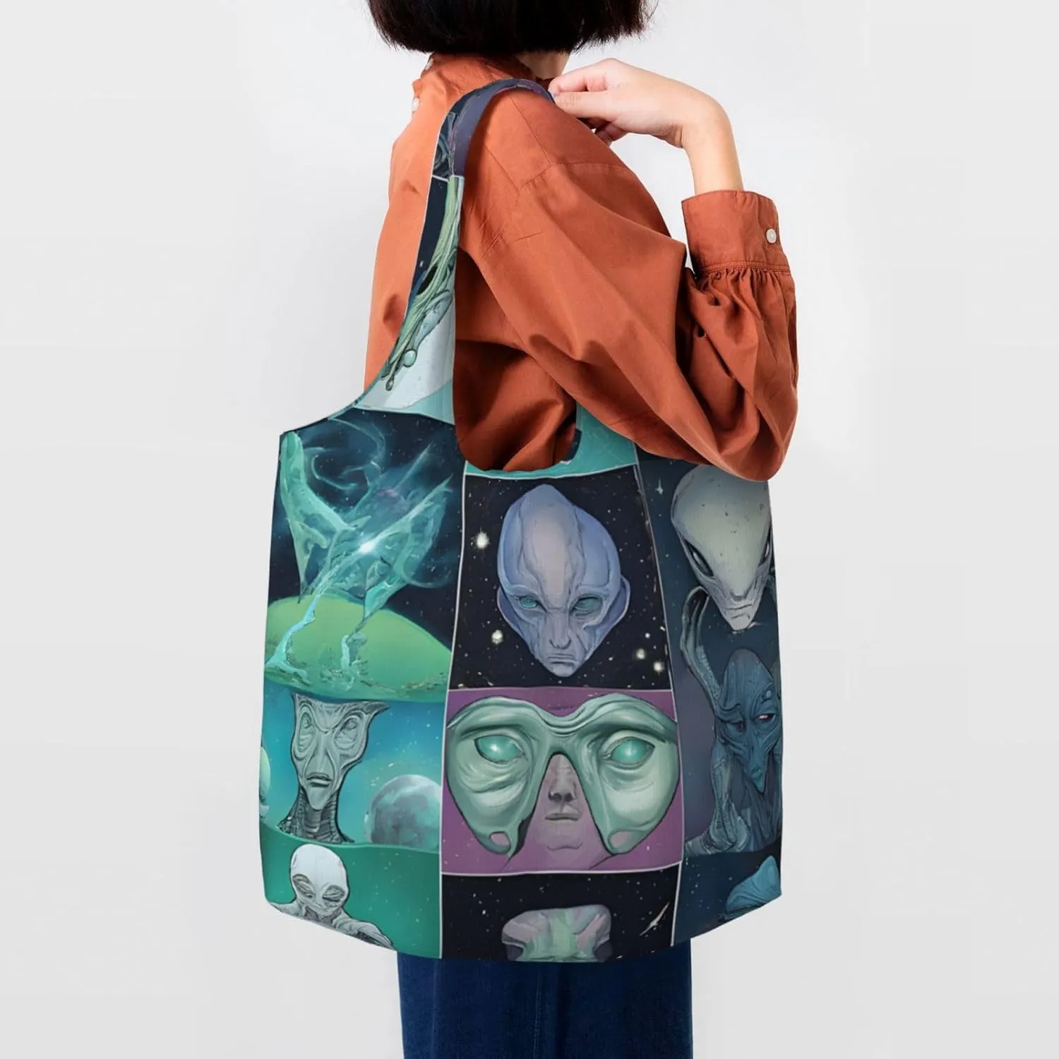 Green Alien Stylish Canvas One-Shoulder Commuter Bag-Suitable For Daily Use And Urban Exploration