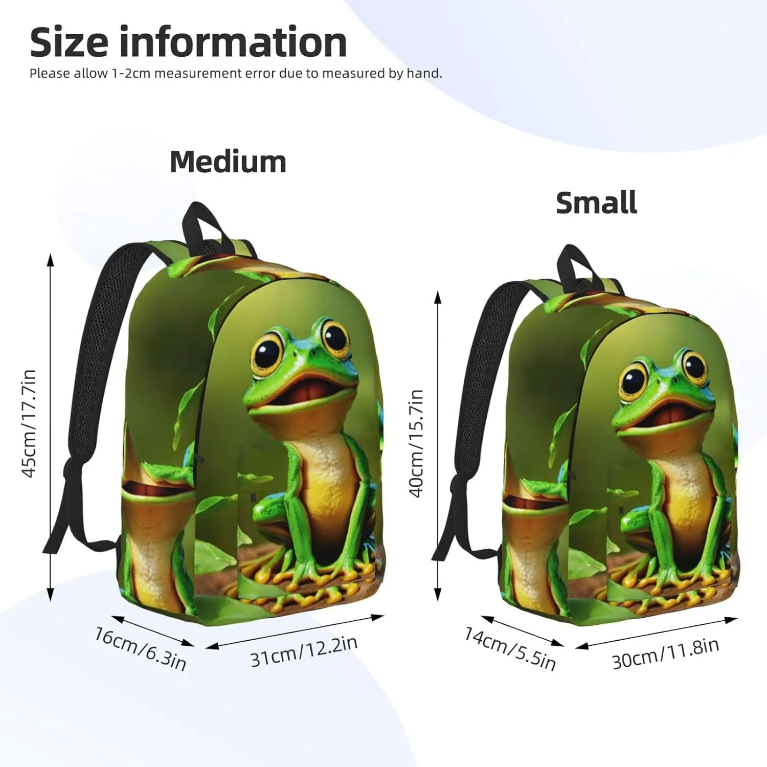 Green Frog Print Vintage Canvas Backpack,Travel Bag,Stylish And Lightweight With Multiple Pockets