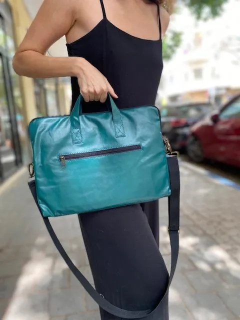 Green Vegan Leather Laptop Case