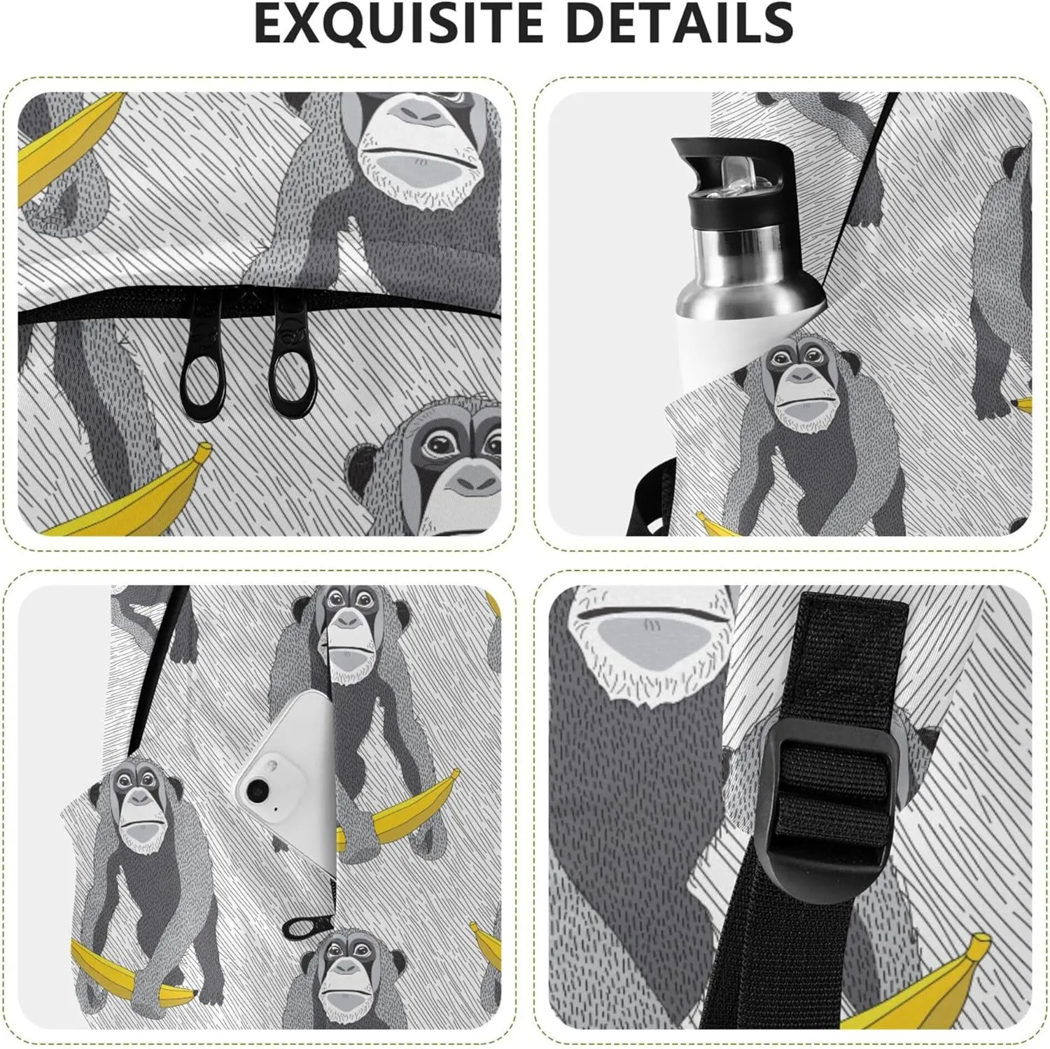 Grey Monkey Banana Laptop Backpack Travel Hiking Camping Work Computer Back Packs Book Bags for Women Men