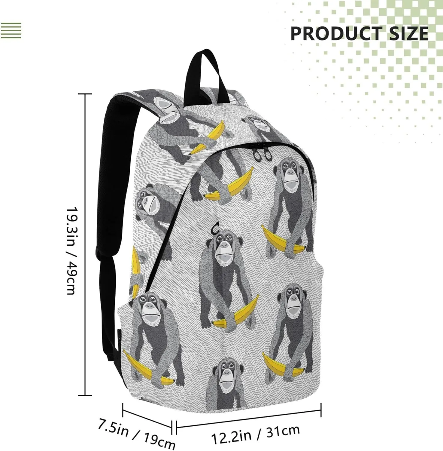 Grey Monkey Banana Laptop Backpack Travel Hiking Camping Work Computer Back Packs Book Bags for Women Men