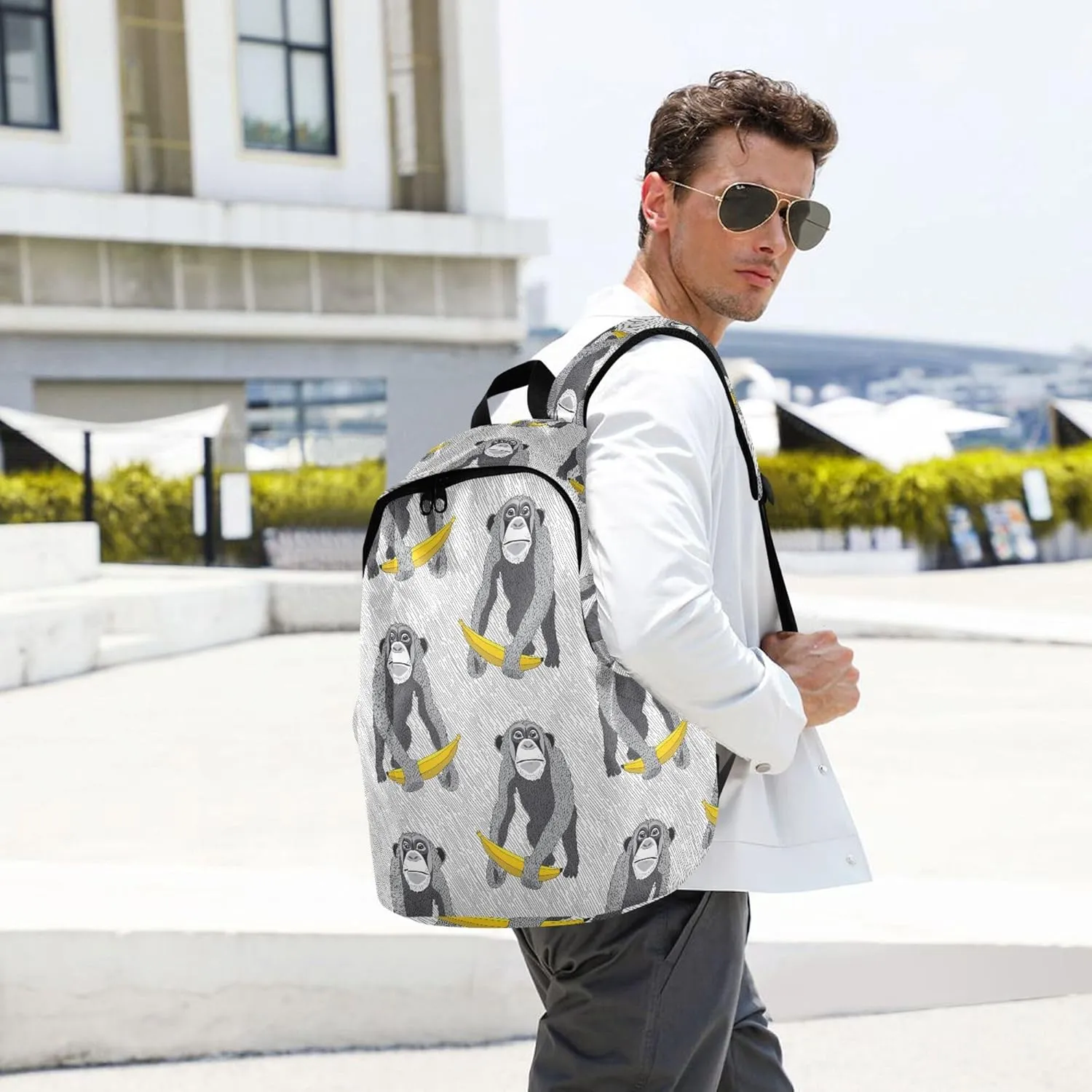 Grey Monkey Banana Laptop Backpack Travel Hiking Camping Work Computer Back Packs Book Bags for Women Men