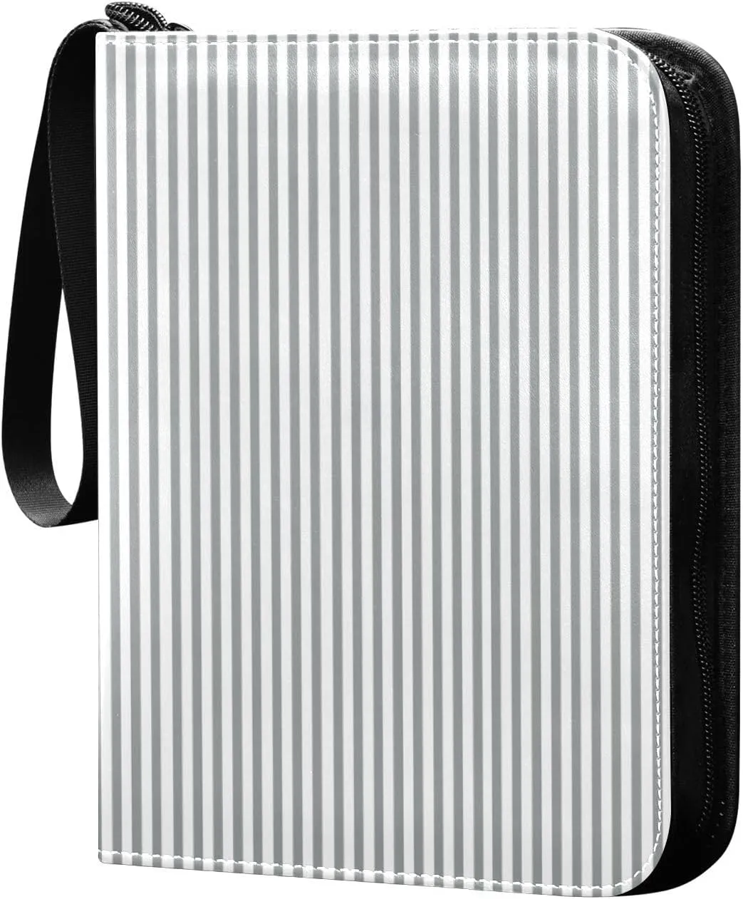 Grey White Stripes Card Binder 4 Pocket Trading Card Album Fits 400 Sports/Game Cards, PU Cover 3 Ring Card Collection with 50 Removable Sleeves