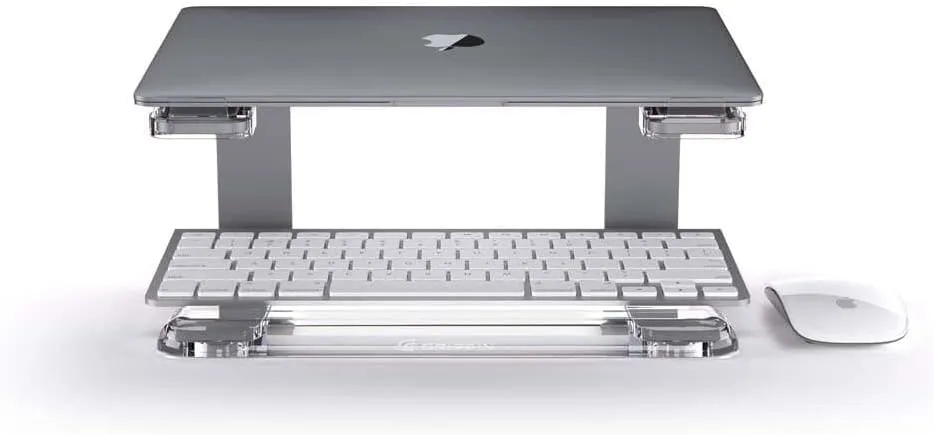 Griffin Elevator Laptop Stand - Ergonomic Computer Riser & Laptop Mount Made of Sturdy Brushed Aluminum - Supports Posture & Elevates Workspace with a Minimal Design, Space Grey Clear (2.5 Oz)