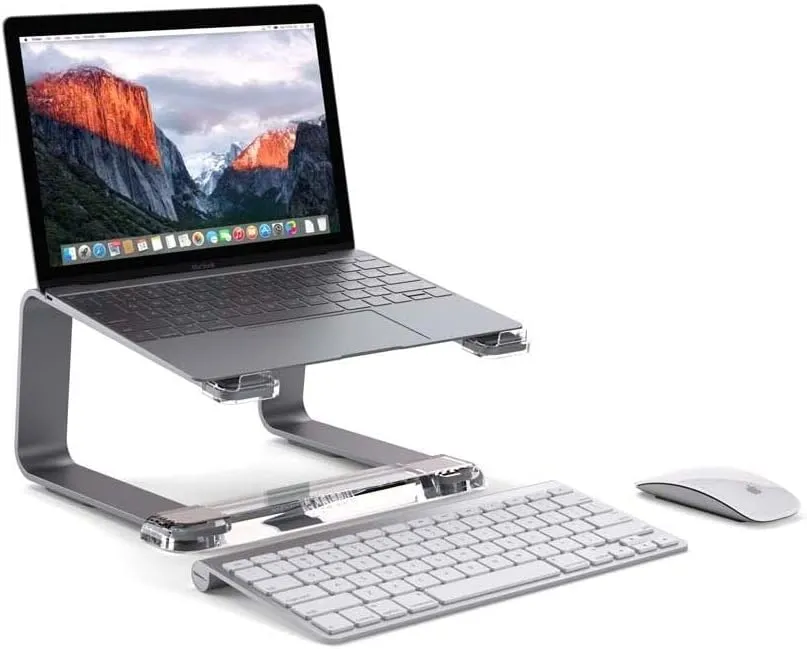Griffin Elevator Laptop Stand - Ergonomic Computer Riser & Laptop Mount Made of Sturdy Brushed Aluminum - Supports Posture & Elevates Workspace with a Minimal Design, Space Grey Clear (2.5 Oz)