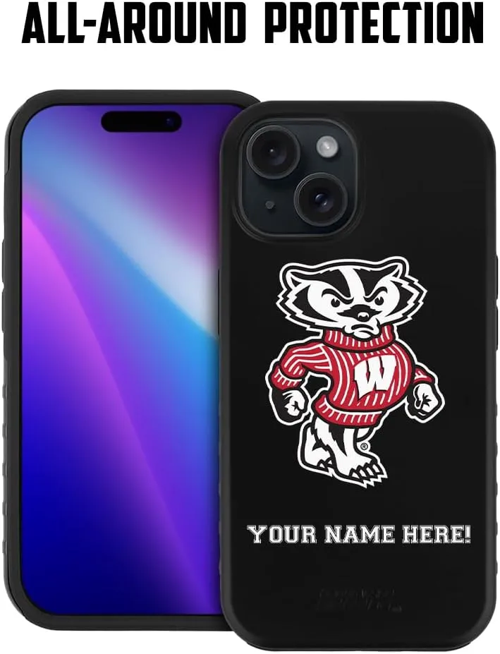Guard Dog Case Compatible with iPhone 14 - Military Grade - Rugged Two Piece Protection - Collegiate Licensed - Wisconsin Badgers - Personalized