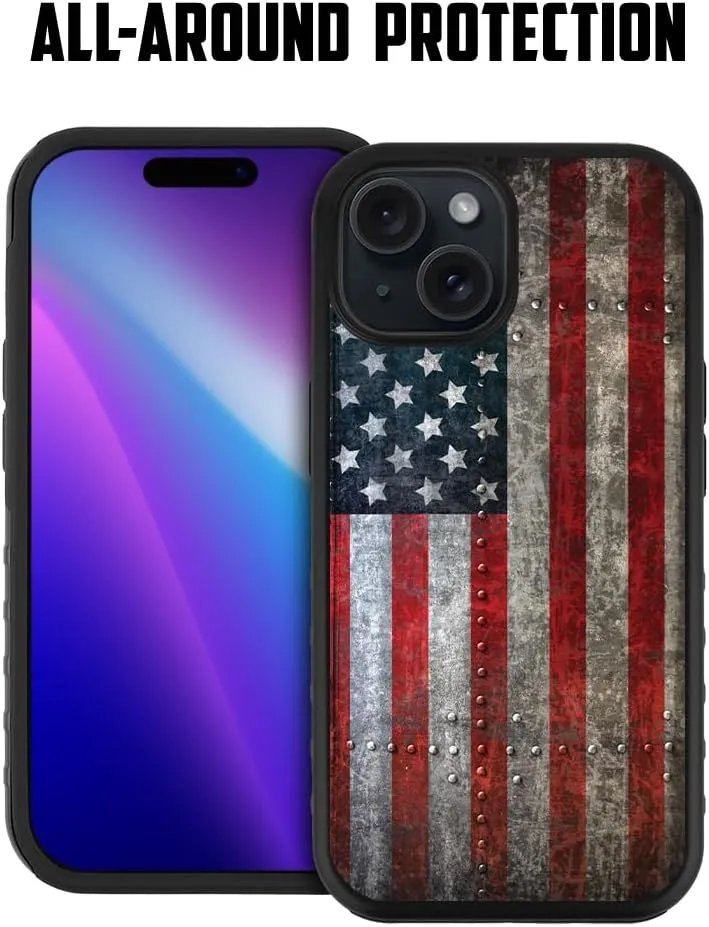 Guard Dog Case Compatible with iPhone 15 - Compatible with MagSafe - Military Grade - Rugged Two Piece Protection - Designer - American Flag - American Might