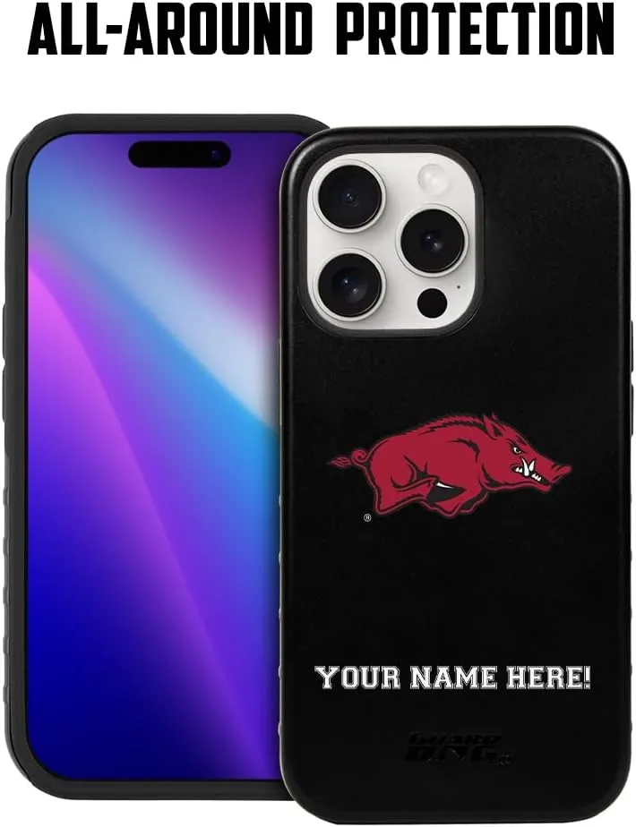 Guard Dog Case Compatible with iPhone 15 Pro Max - Military Grade - Rugged Two Piece Protection - Collegiate Licensed - Arkansas Razorbacks - Personalized