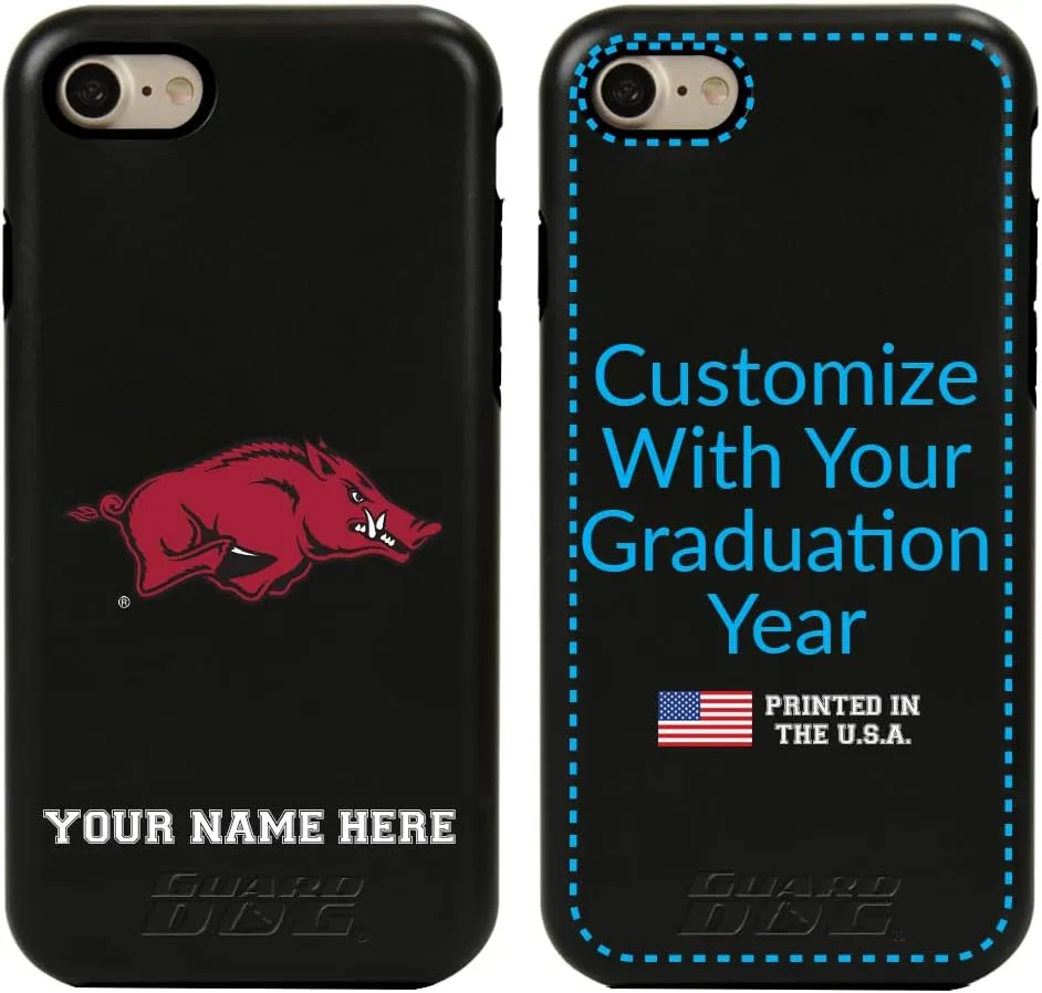 Guard Dog Case Compatible with iPhone 7/8/SE - Military Grade - Rugged Two Piece Protection - Collegiate Licensed - Arkansas Razorbacks - Personalized