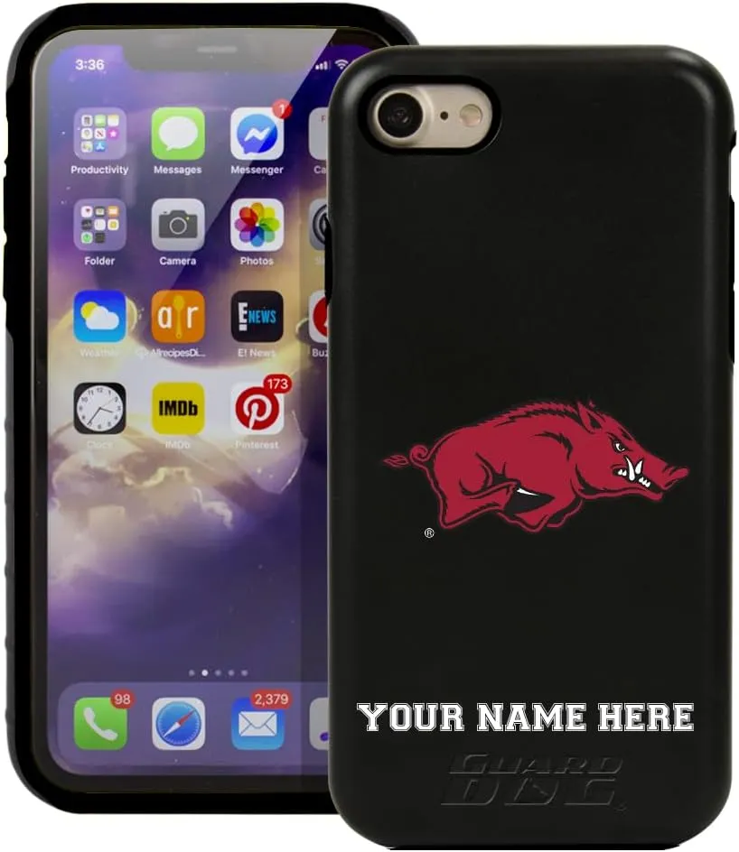 Guard Dog Case Compatible with iPhone 7/8/SE - Military Grade - Rugged Two Piece Protection - Collegiate Licensed - Arkansas Razorbacks - Personalized