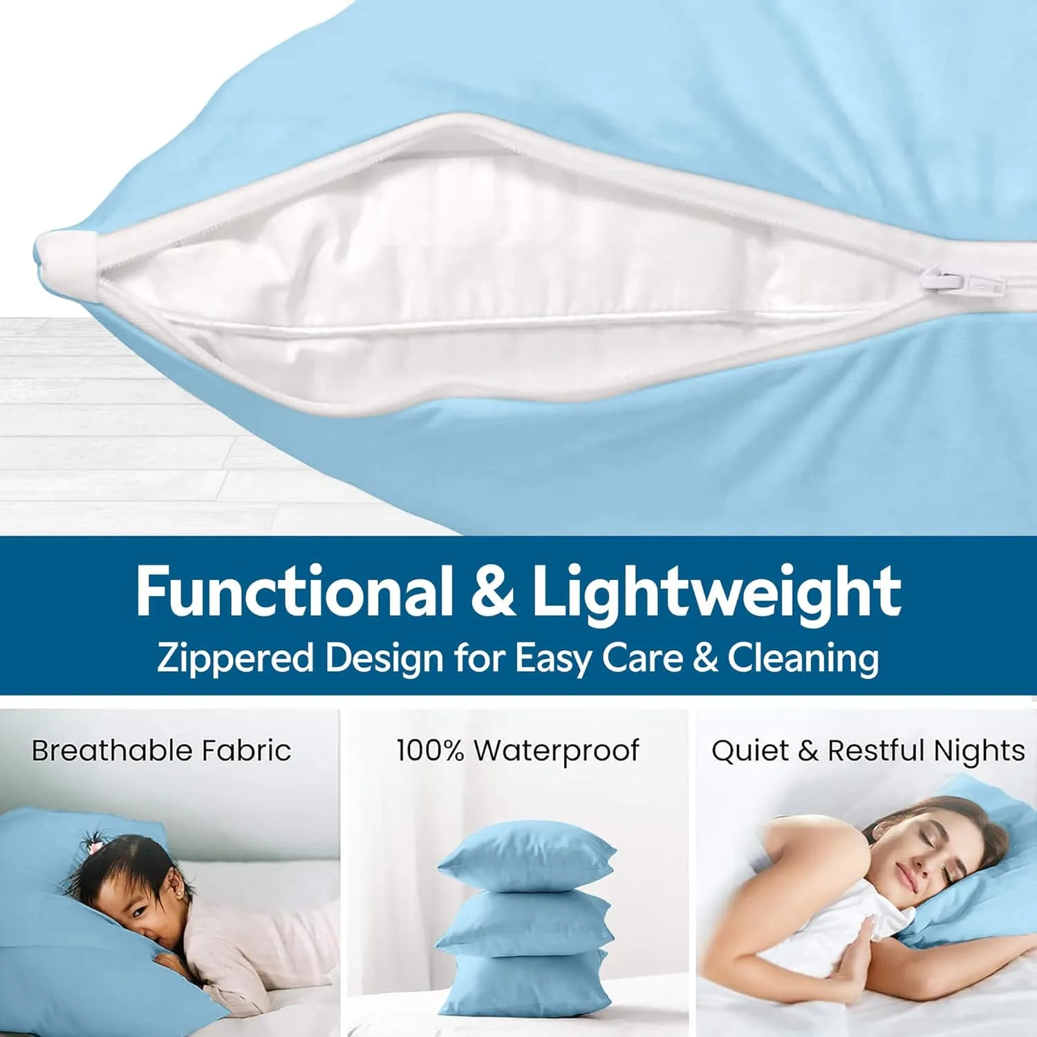 Guardmax Jersey Knitted Pillow Protector with Zipper Body Size - 100% Waterproof, Bed Bug Proof, Dust Mite Proof, & Hypoallergenic Pillow Covers - Premium Zippered Pillow Cases. (20 X 55)