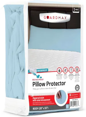 Guardmax Jersey Knitted Pillow Protector with Zipper Body Size - 100% Waterproof, Bed Bug Proof, Dust Mite Proof, & Hypoallergenic Pillow Covers - Premium Zippered Pillow Cases. (20 X 55)