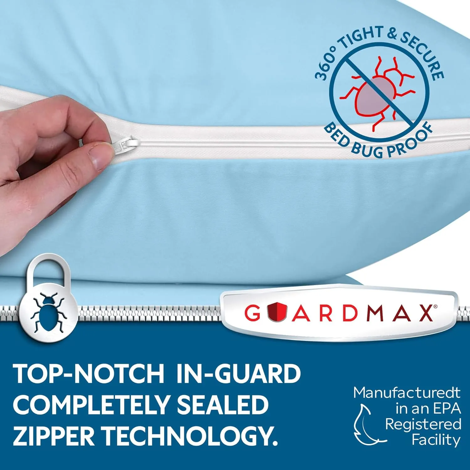 Guardmax Jersey Knitted Pillow Protector with Zipper Body Size - 100% Waterproof, Bed Bug Proof, Dust Mite Proof, & Hypoallergenic Pillow Covers - Premium Zippered Pillow Cases. (20 X 55)