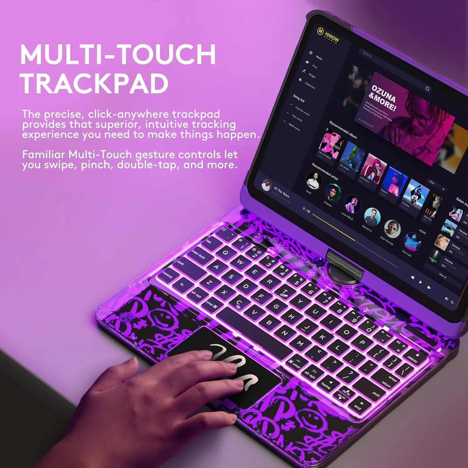 GUSGU Transparent Case with Wireless Keyboard for iPad 11th Gen 11-in.(A16, 2025), 2022 iPad 10th Gen 10.9-in, 7 Colors Backlight, Trackpad, 360°Rotating Stand, Tech Style