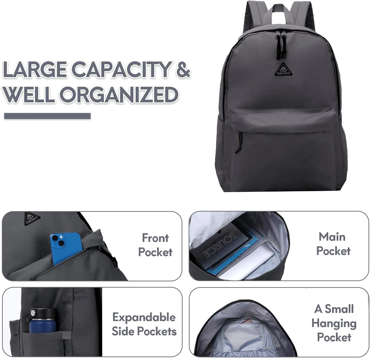 Haimont Backpacks for Travel 20L, Lightweight Travel Casual Bag, Daypack Laptop Backpack, Computer Bag for Women & Men, Grey