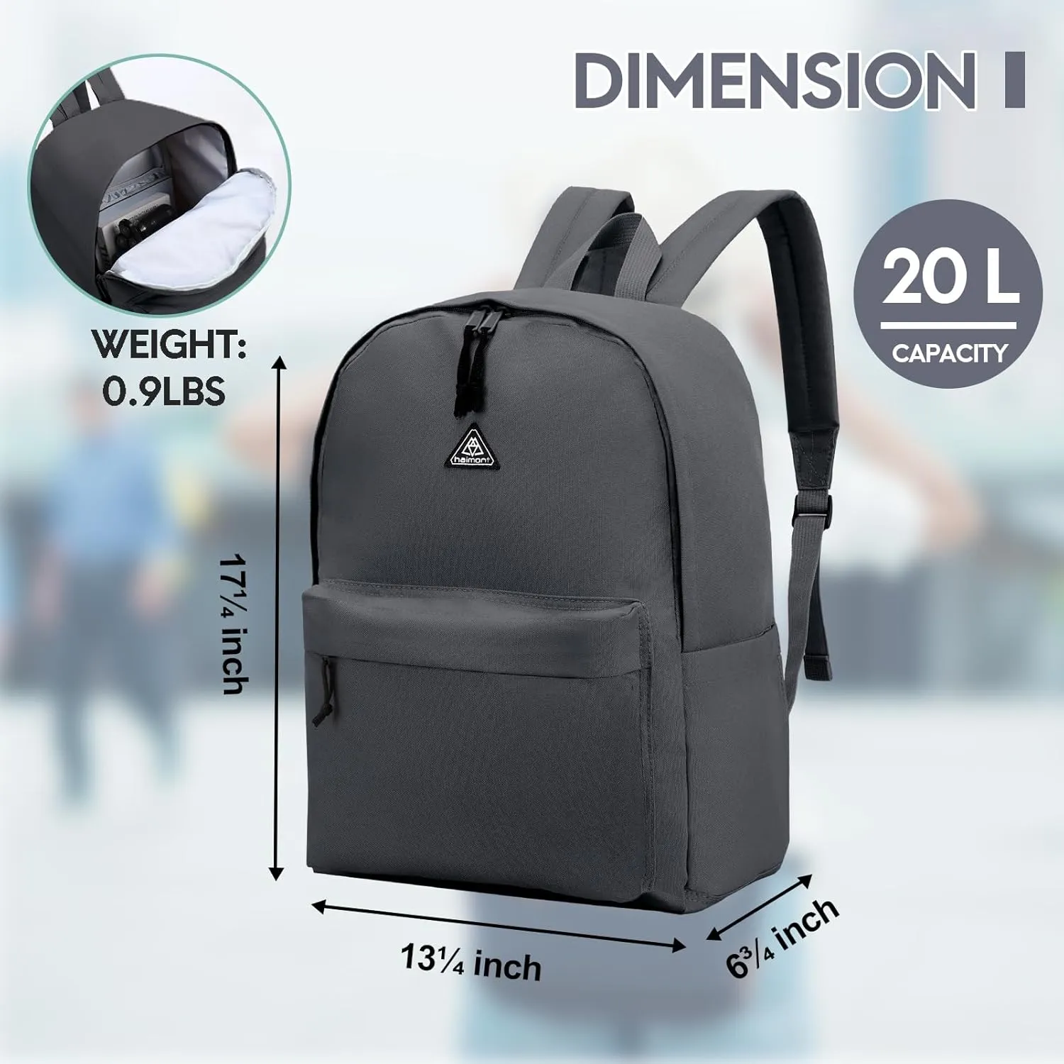 Haimont Backpacks for Travel 20L, Lightweight Travel Casual Bag, Daypack Laptop Backpack, Computer Bag for Women & Men, Grey