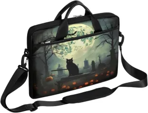 Halloween Funny Pumpkin Cat Laptop Bag for Men Women 13-15 Inch Case Bags Sleeve Shoulder with Anti Slip Removable