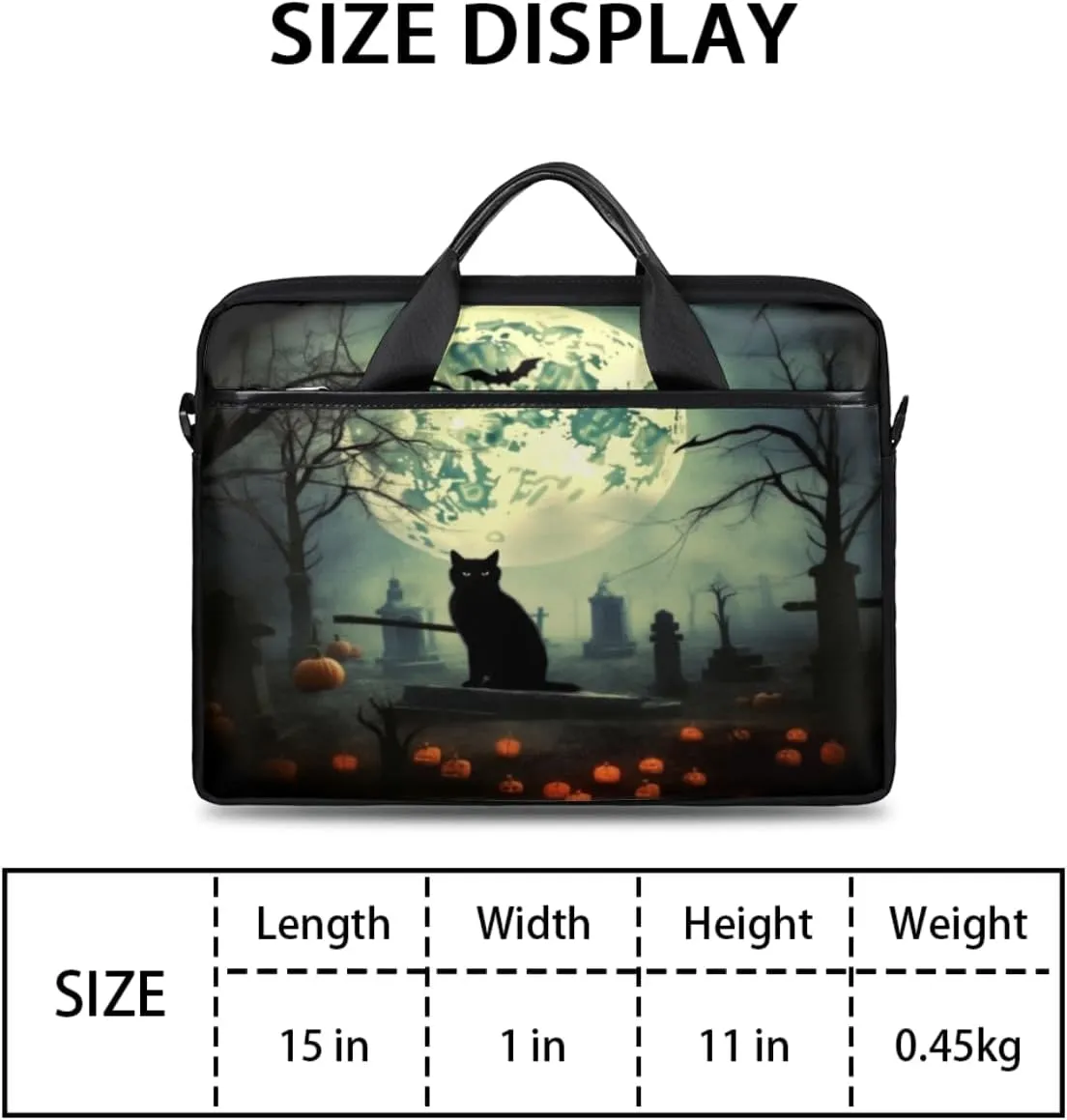 Halloween Funny Pumpkin Cat Laptop Bag for Men Women 13-15 Inch Case Bags Sleeve Shoulder with Anti Slip Removable