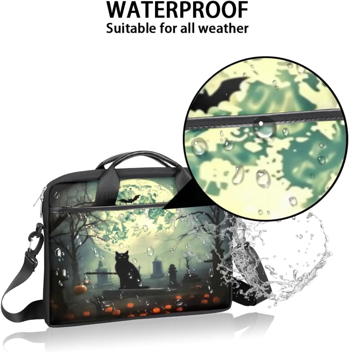 Halloween Funny Pumpkin Cat Laptop Bag for Men Women 13-15 Inch Case Bags Sleeve Shoulder with Anti Slip Removable
