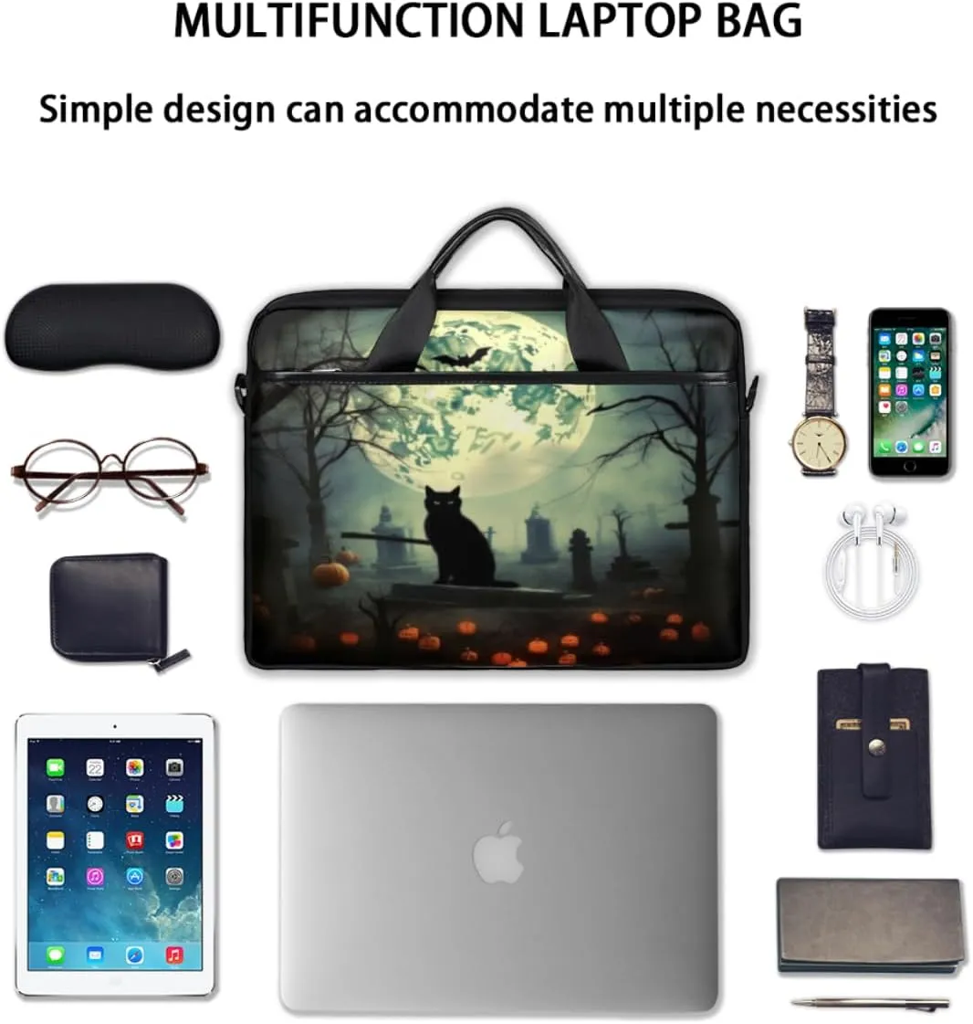 Halloween Funny Pumpkin Cat Laptop Bag for Men Women 13-15 Inch Case Bags Sleeve Shoulder with Anti Slip Removable