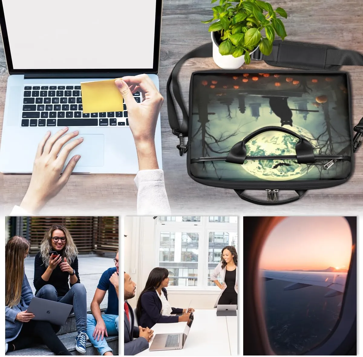 Halloween Funny Pumpkin Cat Laptop Bag for Men Women 13-15 Inch Case Bags Sleeve Shoulder with Anti Slip Removable