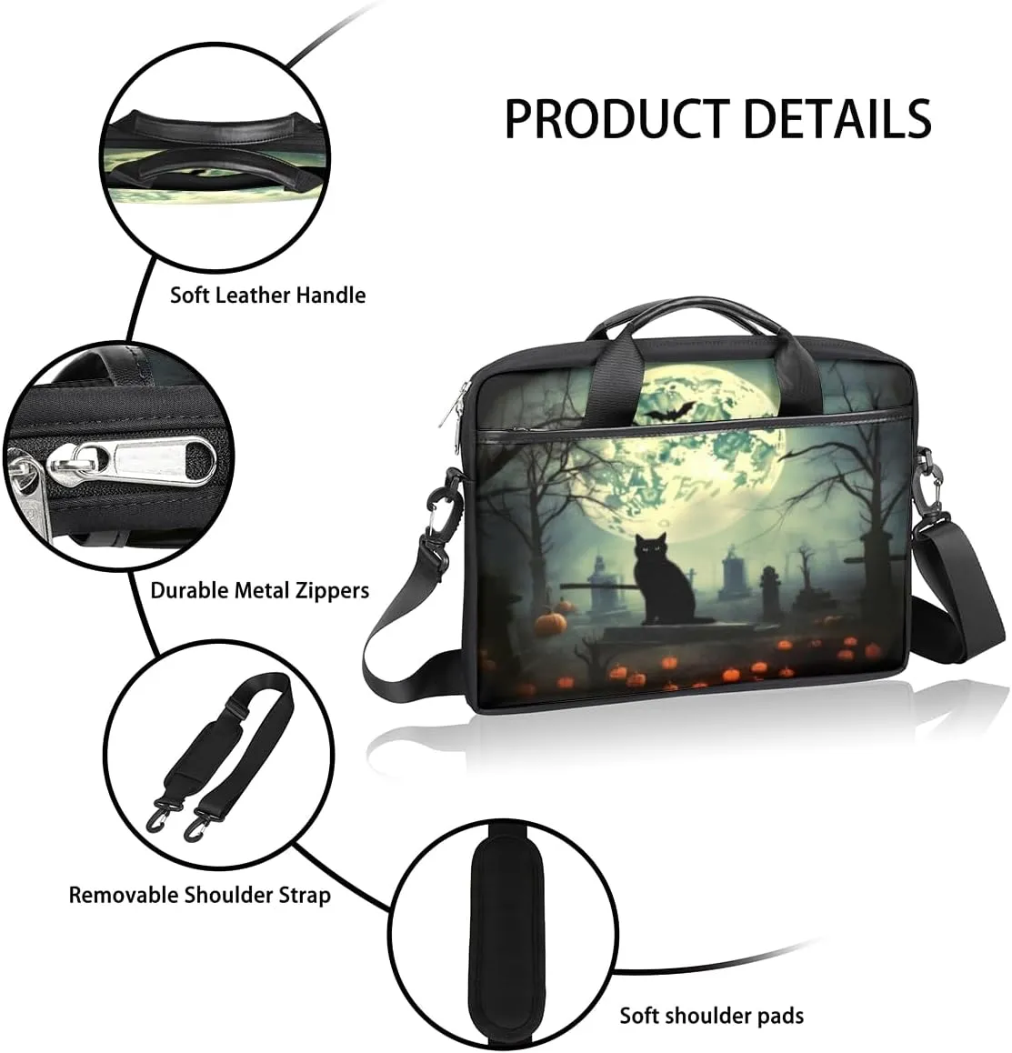 Halloween Funny Pumpkin Cat Laptop Bag for Men Women 13-15 Inch Case Bags Sleeve Shoulder with Anti Slip Removable