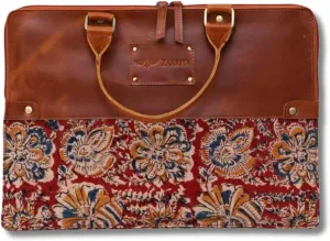 Handcrafted Laptop Bag/Sleeve/Case for Women | Made from Leather with Handblock Fabric - Ideal for 13 Inch Devices