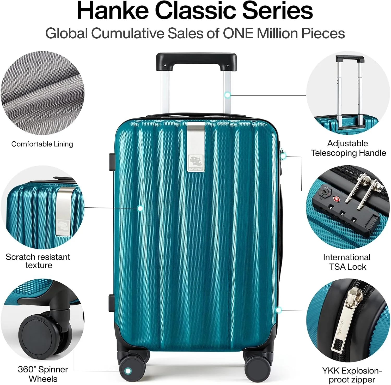 Hanke 20 Inch Carry On Luggage 22x14x9 Airline Approved Lightweight PC Hard Shell Suitcases with Wheels Travel Luggage Rolling Suitcase Travel Luggage Bag Christmas Gifts for Birthday(Caribbean Blue)