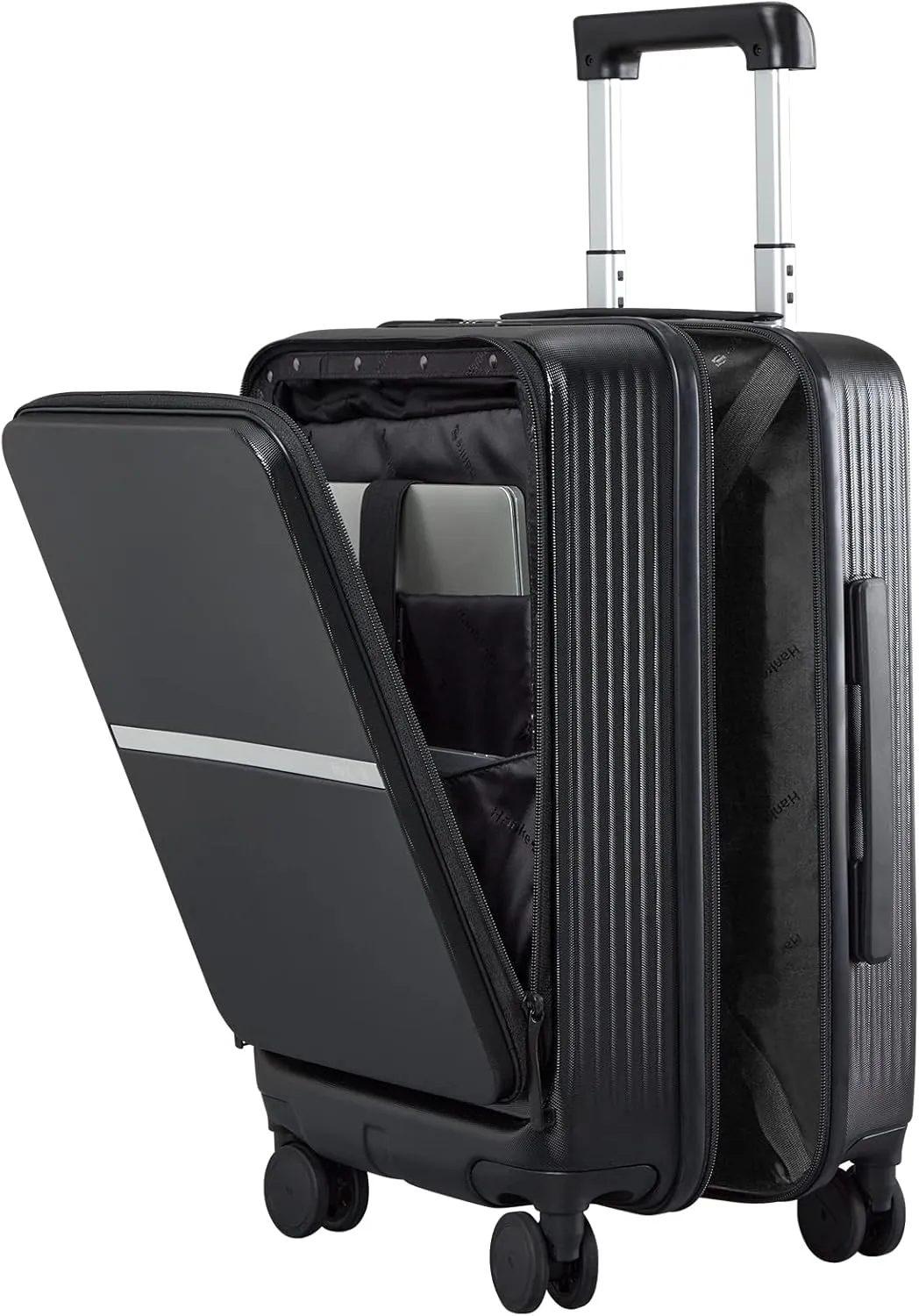 Hanke 20 Inch Carry On Luggage Airline Approved Hard Shell Suitcases with Wheels & Front Pocket Travel Luggage Lightweight Carry On Suitcase for Travel Rolling Luggage(Black)