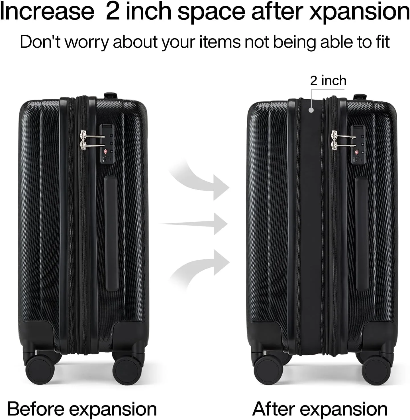 Hanke 29 Inch Expandable Checked Luggage Lightweight PC Hard Shell Luggage Suitcases with Wheels Travel Luggage Rolling Large Suitcase Travel Luggage Bag for Study Abroad.(Jet Black)