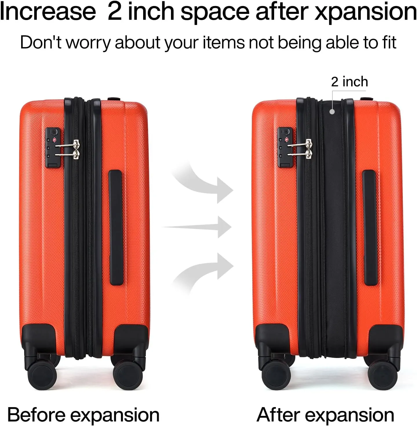 Hanke 29 Inch Expandable Checked Luggage Lightweight PC Hard Shell Luggage Suitcases with Wheels Tsa Luggage Rolling Large Suitcase Travel Luggage Bag for Study Abroad(Orange)